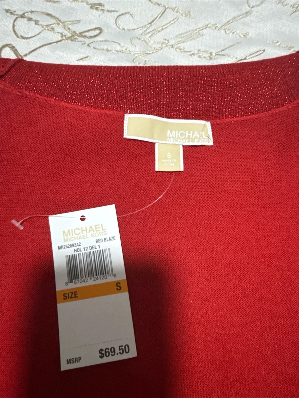 NWT Michael Michael Kors Women’s Red Blaze Shimmer Cowl Neck Sweater Size Small